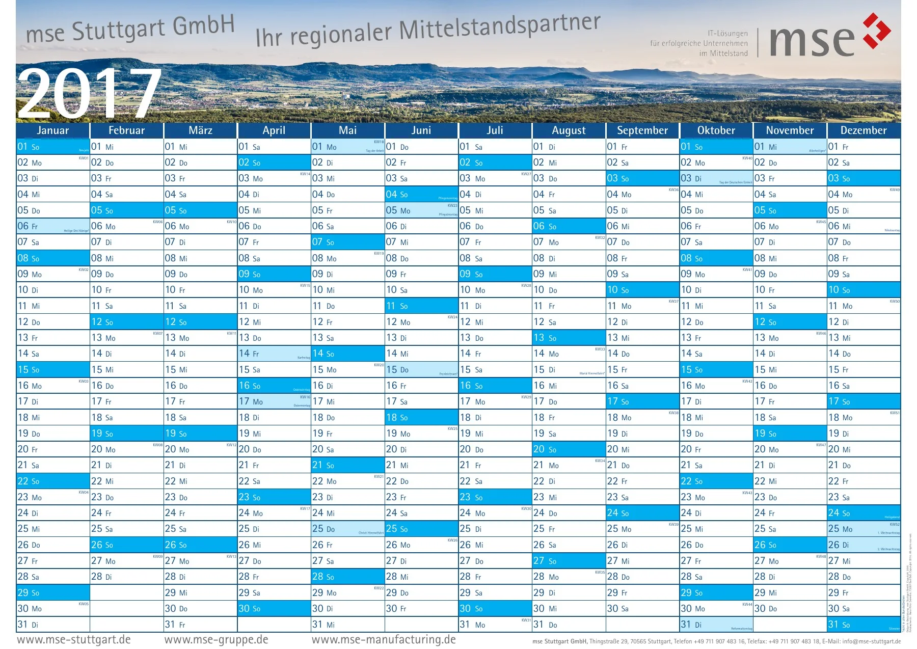 Vorschau des mse Wandplaners 2017